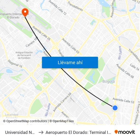 Universidad Nacional to Aeropuerto El Dorado: Terminal Internacional map