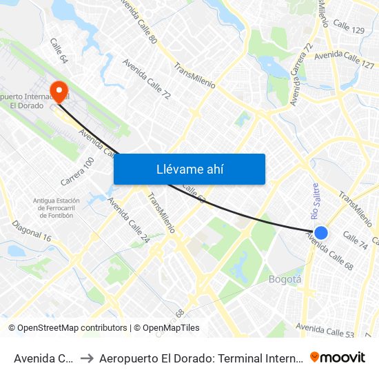 Avenida Chile to Aeropuerto El Dorado: Terminal Internacional map