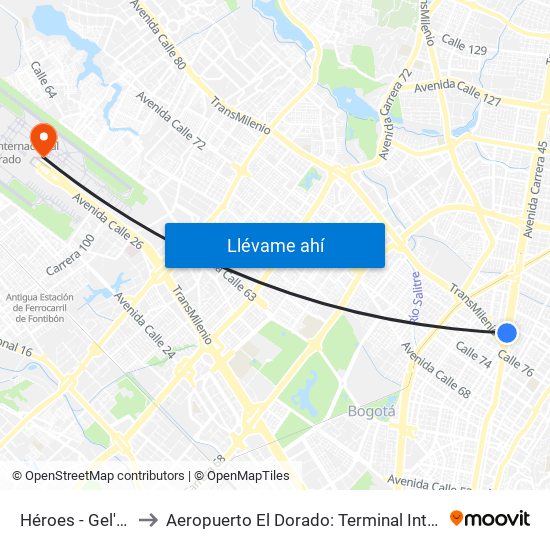 Héroes - Gel'Hada to Aeropuerto El Dorado: Terminal Internacional map