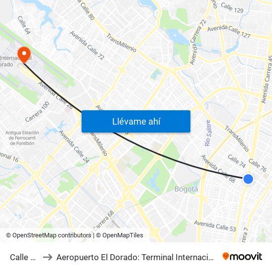 Calle 72 to Aeropuerto El Dorado: Terminal Internacional map
