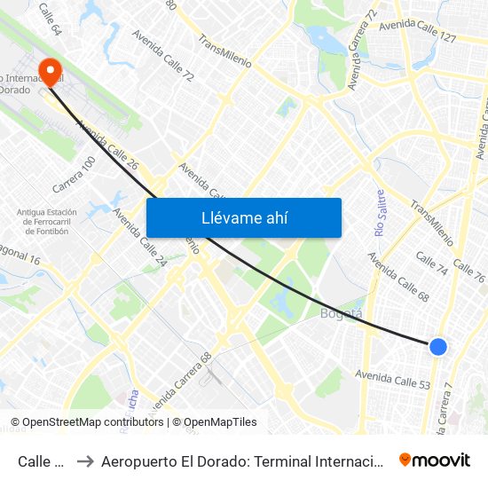 Calle 63 to Aeropuerto El Dorado: Terminal Internacional map