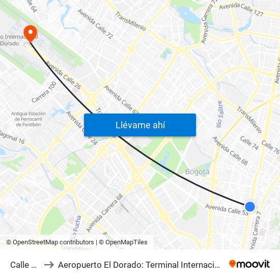 Calle 57 to Aeropuerto El Dorado: Terminal Internacional map