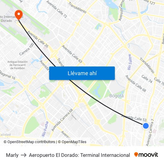 Marly to Aeropuerto El Dorado: Terminal Internacional map