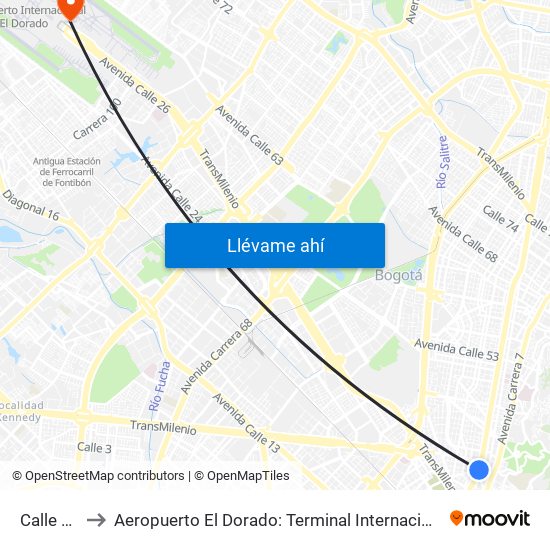 Calle 34 to Aeropuerto El Dorado: Terminal Internacional map