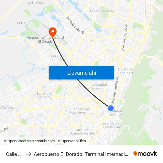 Calle 26 to Aeropuerto El Dorado: Terminal Internacional map