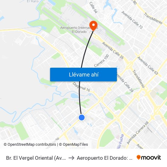 Br. El Vergel Oriental (Av. C. De Cali - Cl 10b) (A) to Aeropuerto El Dorado: Terminal Internacional map