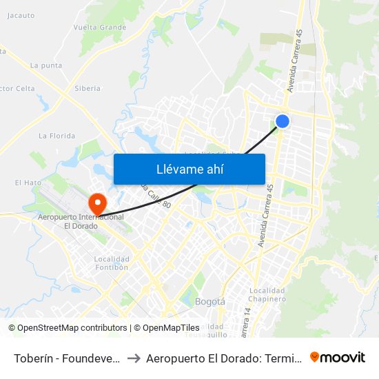 Toberín - Foundever (Lado Sur) to Aeropuerto El Dorado: Terminal Internacional map