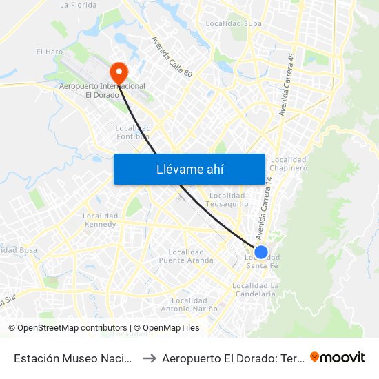 Estación Museo Nacional (Ak 7 - Cl 29) to Aeropuerto El Dorado: Terminal Internacional map