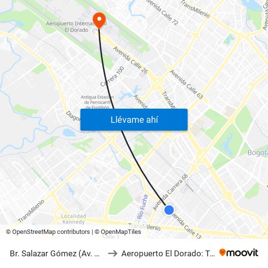 Br. Salazar Gómez (Av. Centenario - Kr 65) (A) to Aeropuerto El Dorado: Terminal Internacional map