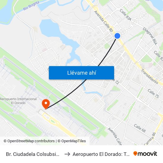 Br. Ciudadela Colsubsidio (Ac 80 - Kr 112a) to Aeropuerto El Dorado: Terminal Internacional map