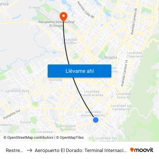 Restrepo to Aeropuerto El Dorado: Terminal Internacional map