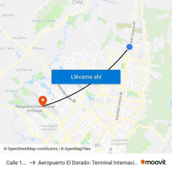 Calle 187 to Aeropuerto El Dorado: Terminal Internacional map