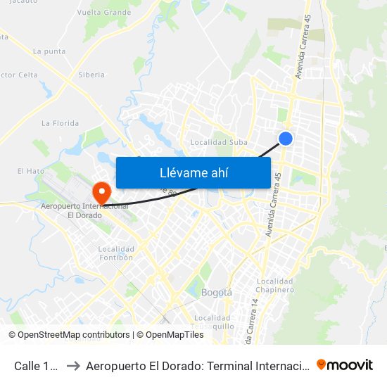 Calle 146 to Aeropuerto El Dorado: Terminal Internacional map