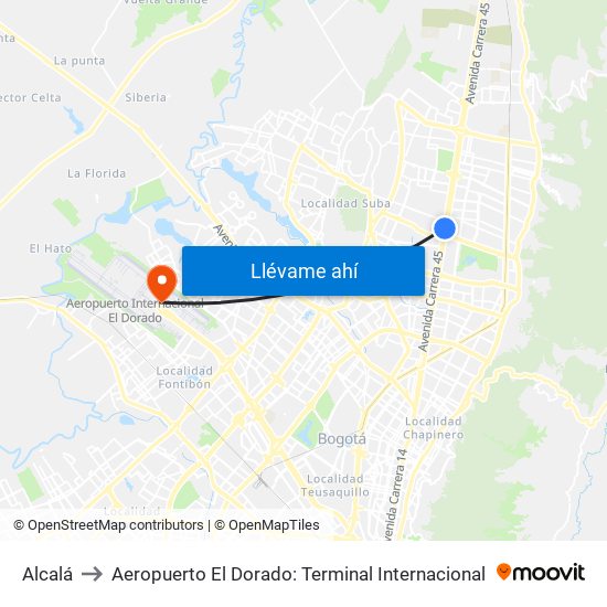 Alcalá to Aeropuerto El Dorado: Terminal Internacional map