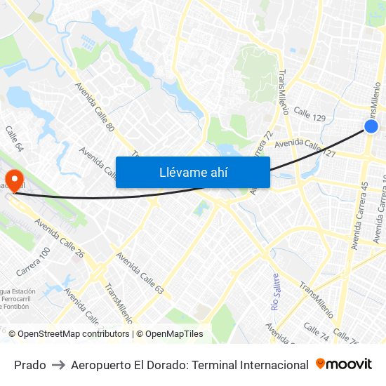 Prado to Aeropuerto El Dorado: Terminal Internacional map