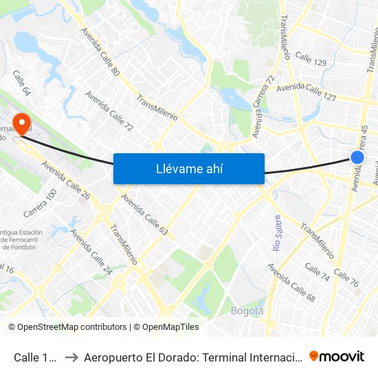 Calle 106 to Aeropuerto El Dorado: Terminal Internacional map
