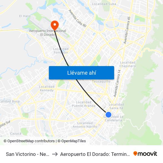 San Victorino - Neos Centro to Aeropuerto El Dorado: Terminal Internacional map