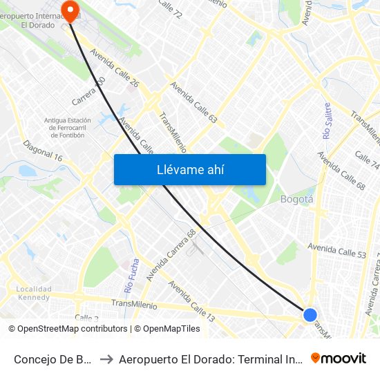 Concejo De Bogotá to Aeropuerto El Dorado: Terminal Internacional map