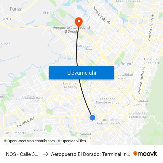 NQS - Calle 38a Sur to Aeropuerto El Dorado: Terminal Internacional map