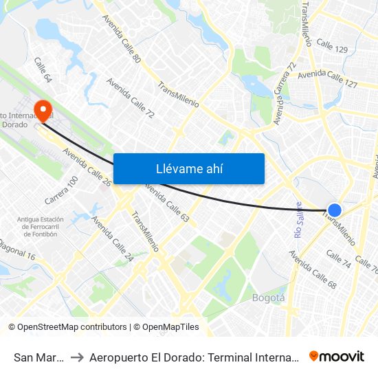 San Martín to Aeropuerto El Dorado: Terminal Internacional map