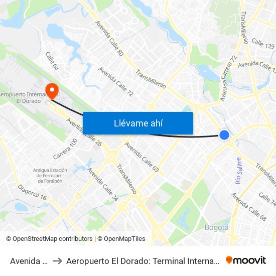 Avenida 68 to Aeropuerto El Dorado: Terminal Internacional map