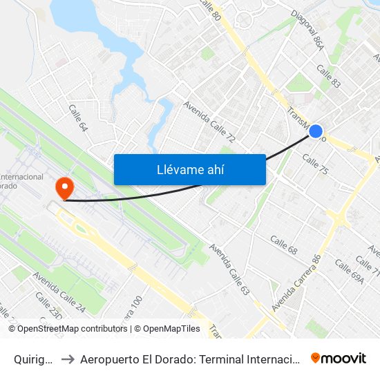 Quirigua to Aeropuerto El Dorado: Terminal Internacional map