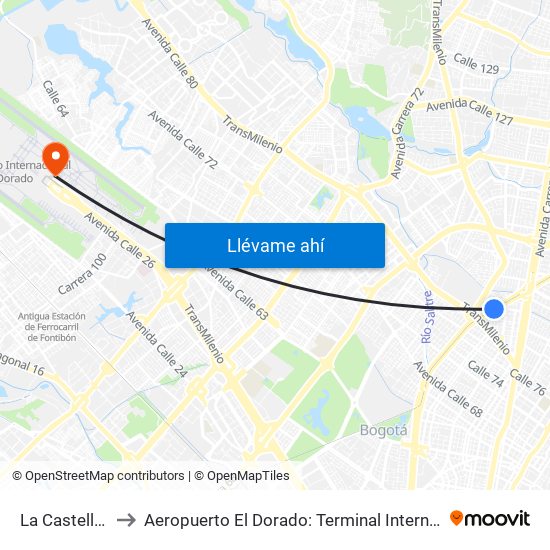 La Castellana to Aeropuerto El Dorado: Terminal Internacional map