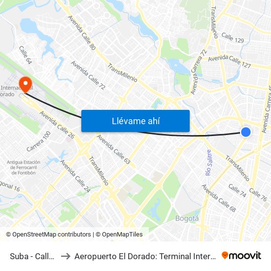 Suba - Calle 95 to Aeropuerto El Dorado: Terminal Internacional map