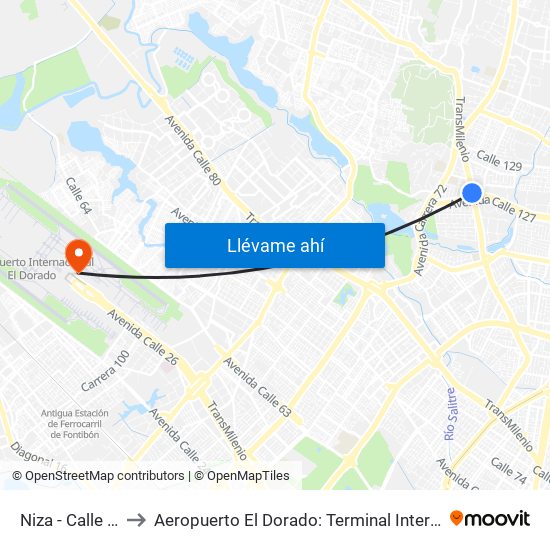 Niza - Calle 127 to Aeropuerto El Dorado: Terminal Internacional map