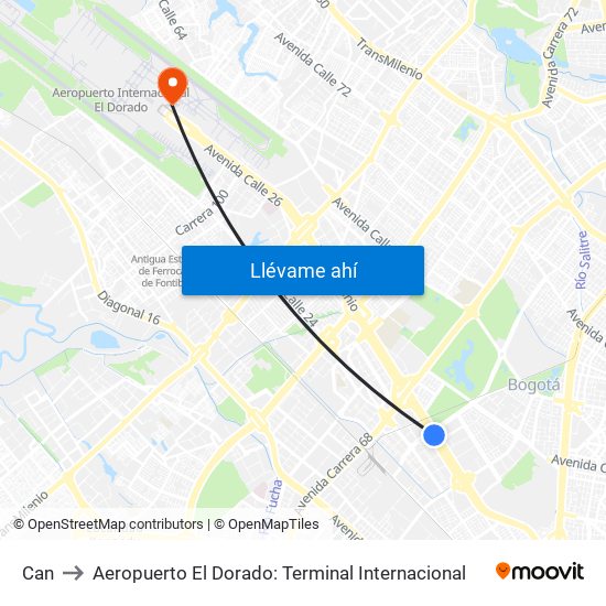Can to Aeropuerto El Dorado: Terminal Internacional map