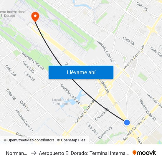 Normandía to Aeropuerto El Dorado: Terminal Internacional map