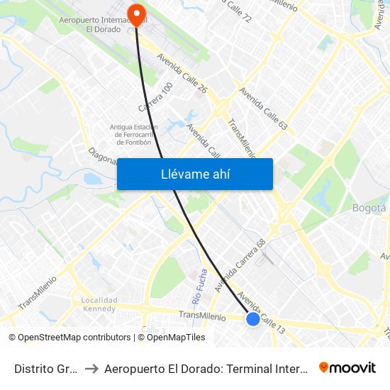 Distrito Grafiti to Aeropuerto El Dorado: Terminal Internacional map