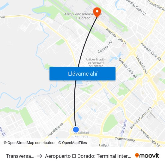 Transversal 86 to Aeropuerto El Dorado: Terminal Internacional map