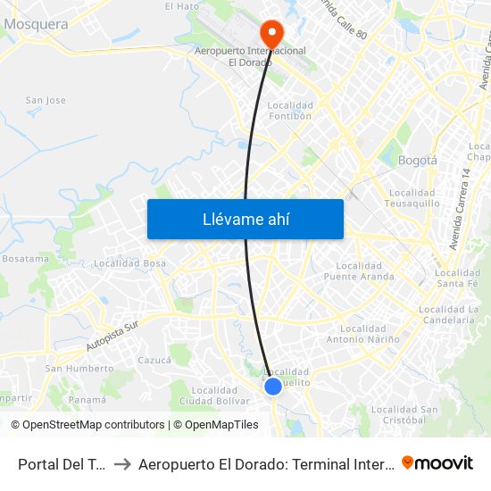 Portal Del Tunal to Aeropuerto El Dorado: Terminal Internacional map