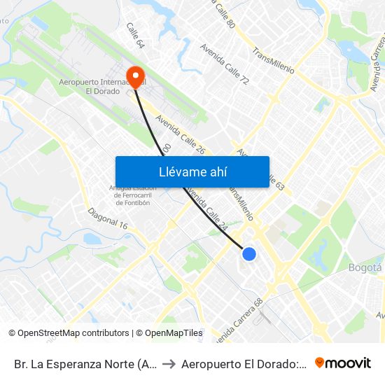 Br. La Esperanza Norte (Av. La Esperanza - Kr 69d) to Aeropuerto El Dorado: Terminal Internacional map