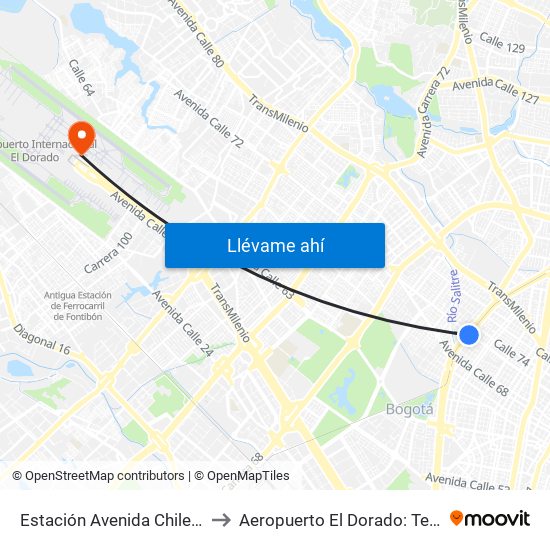 Estación Avenida Chile (Av. NQS - Cl 71c) to Aeropuerto El Dorado: Terminal Internacional map