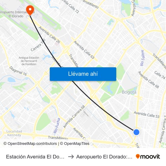 Estación Avenida El Dorado (Av. NQS - Cl 40a) to Aeropuerto El Dorado: Terminal Internacional map