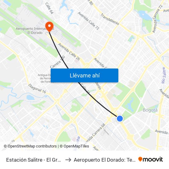 Estación Salitre - El Greco (Ac 26 - Ak 68) to Aeropuerto El Dorado: Terminal Internacional map