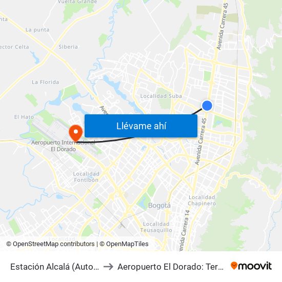 Estación Alcalá (Auto Norte - Cl 136) to Aeropuerto El Dorado: Terminal Internacional map