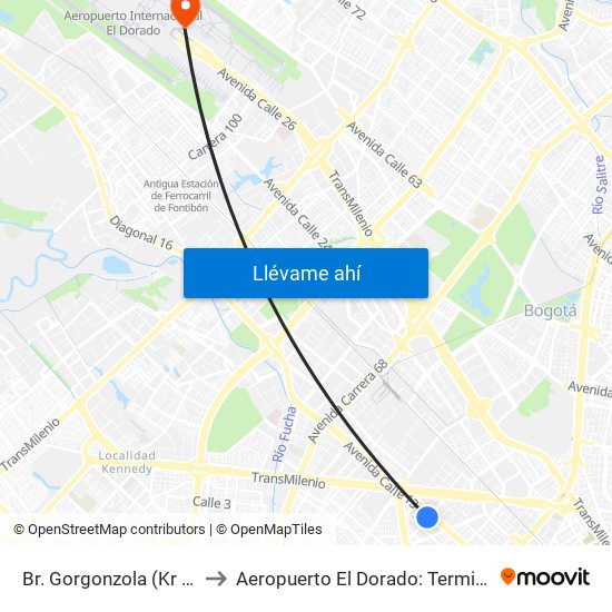 Br. Gorgonzola (Kr 43 - Cl 12b) to Aeropuerto El Dorado: Terminal Internacional map