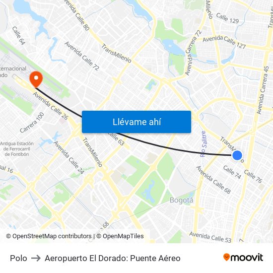 Polo to Aeropuerto El Dorado: Puente Aéreo map