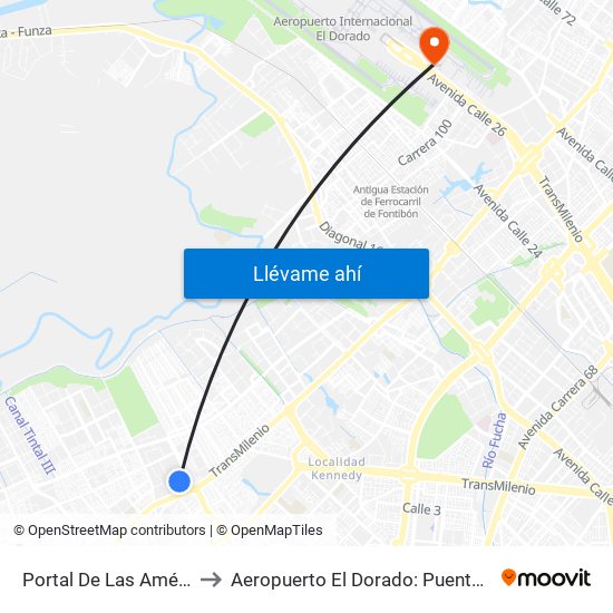 Portal De Las Américas to Aeropuerto El Dorado: Puente Aéreo map