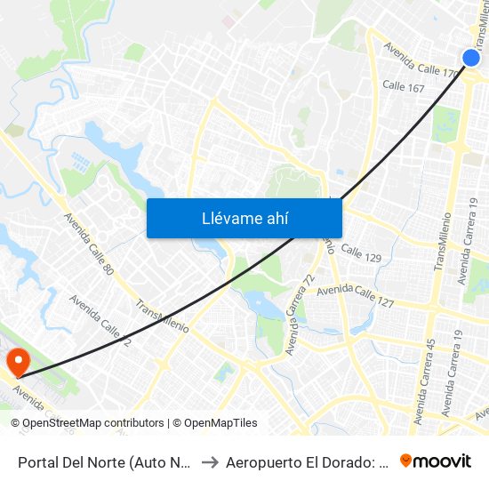 Portal Del Norte (Auto Norte - Cl 174a) to Aeropuerto El Dorado: Puente Aéreo map