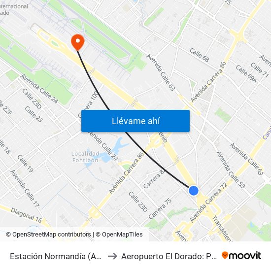 Estación Normandía (Ac 26 - Kr 74) to Aeropuerto El Dorado: Puente Aéreo map