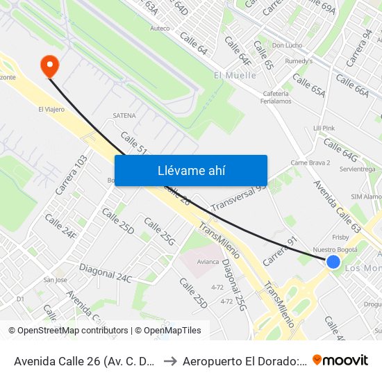 Avenida Calle 26 (Av. C. De Cali - Cl 51) (A) to Aeropuerto El Dorado: Puente Aéreo map