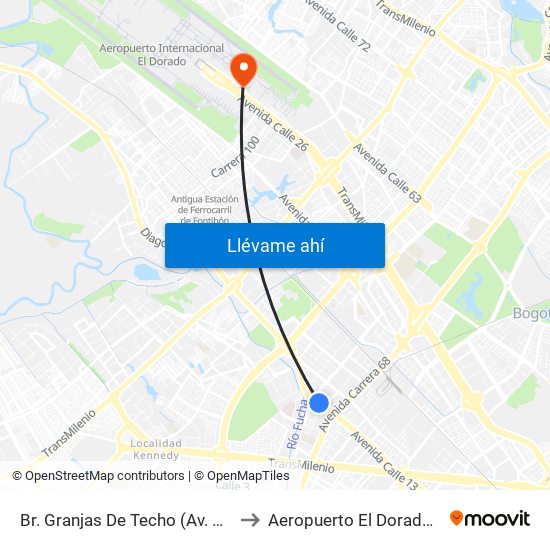 Br. Granjas De Techo (Av. Centenario - Kr 65) to Aeropuerto El Dorado: Puente Aéreo map
