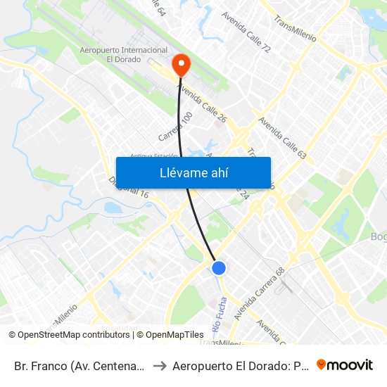 Br. Franco (Av. Centenario - Kr 69b) to Aeropuerto El Dorado: Puente Aéreo map
