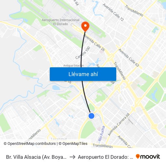 Br. Villa Alsacia (Av. Boyacá - Cl 12a) (A) to Aeropuerto El Dorado: Puente Aéreo map