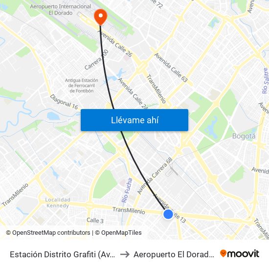 Estación Distrito Grafiti (Av. Américas - Kr 53a) to Aeropuerto El Dorado: Puente Aéreo map