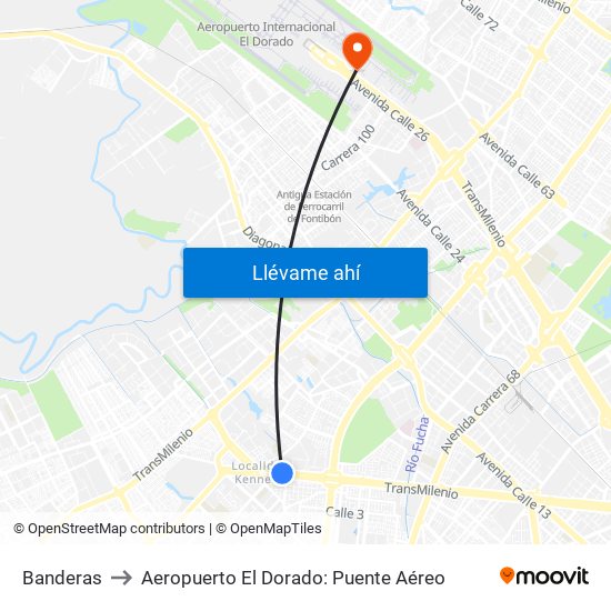 Banderas to Aeropuerto El Dorado: Puente Aéreo map